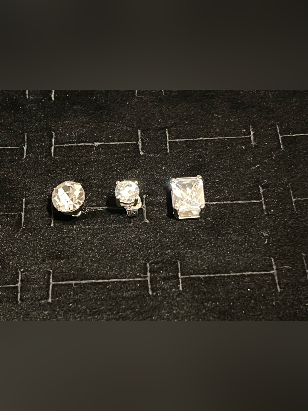 Single Silver Cubic Zirconia Stud Earrings set of 3 - Clear Silver A1